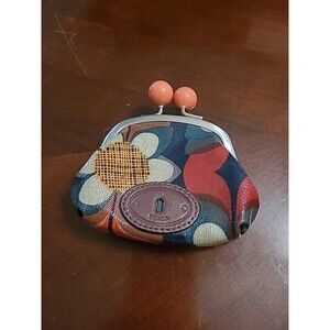 Fossill Key-Per Brown Floral Kiss Lock Small Coin Change Purse Logo